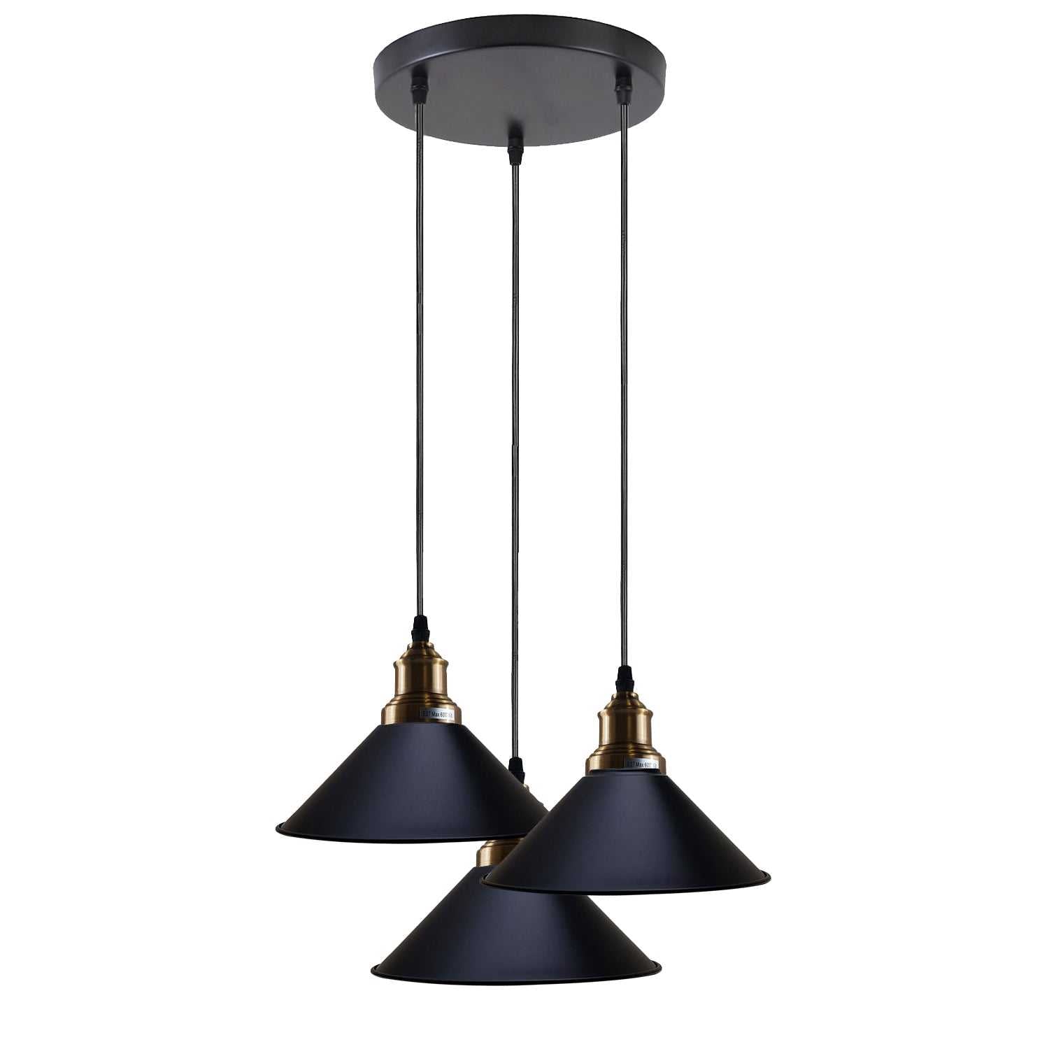 Black 3 Way Pendant Light Fixture Cone Shade Hanging Pendant Ceiling Lights~1492 Spirit Journeys