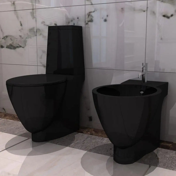 Black Ceramic Toilet & Bidet Set Spirit Journeys Gifts