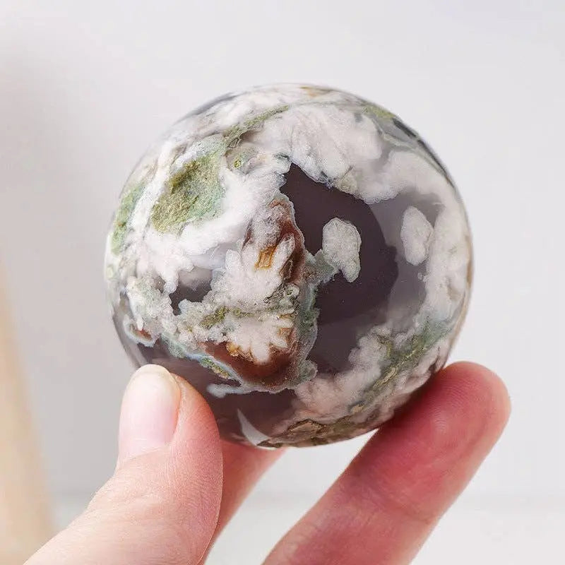 Black Flower Agate Sphere - Healing Crystal, Self-Growth, Gr Moon Rituals