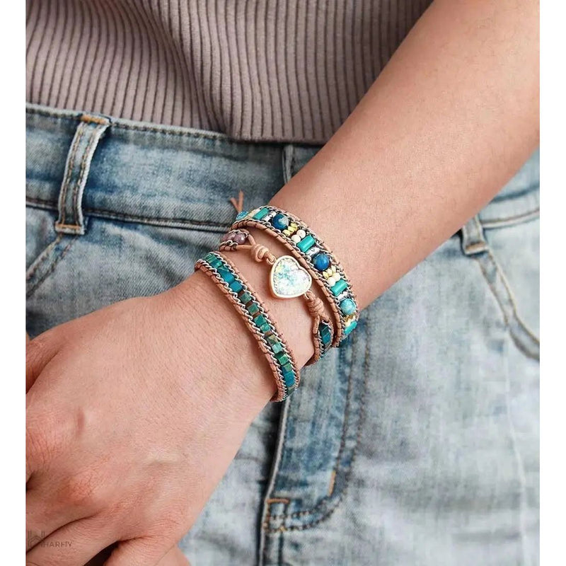 Blue  Heart Opal Leather Braided Bracelet Spirit Journeys Gifts