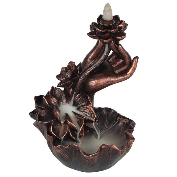 Bronze Effect Hand with Flower Backflow Incense Burner Spirit Journeys Gifts