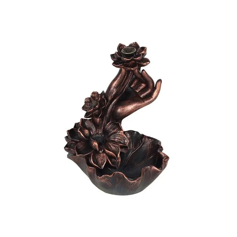 Bronze Effect Hand with Flower Backflow Incense Burner Spirit Journeys Gifts