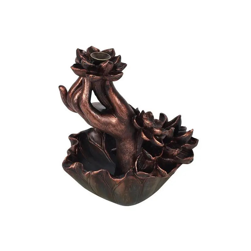 Bronze Effect Hand with Flower Backflow Incense Burner Spirit Journeys Gifts