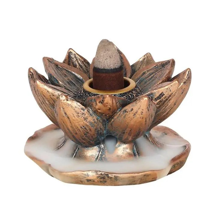 Bronze Lotus Backflow Incense Burner Spirit Journeys Gifts