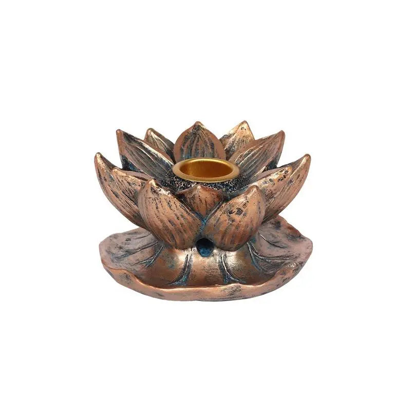 Bronze Lotus Backflow Incense Burner Spirit Journeys Gifts