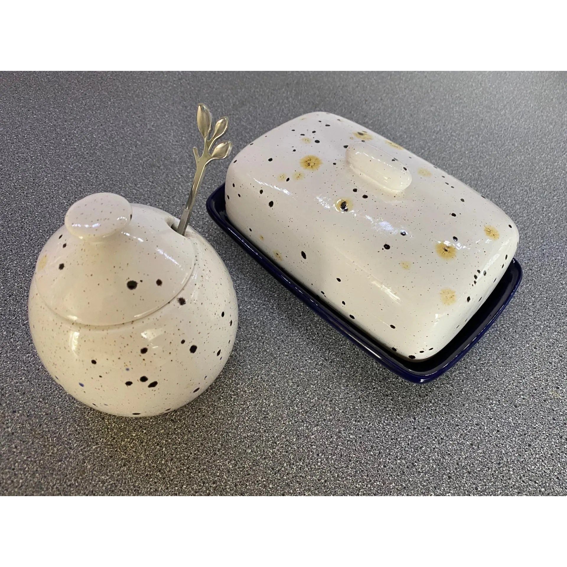 Butter Dish and Sugar Bowl Set - Confetti Glaze Spirit Journeys Gifts