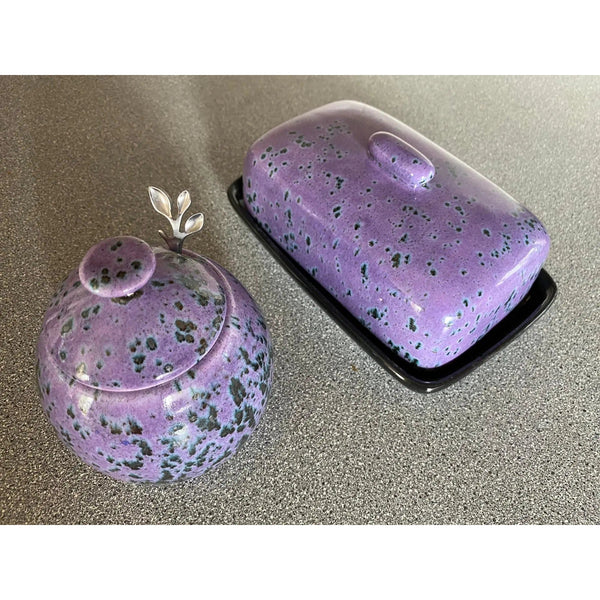 Butter Dish and Sugar Bowl Set - Speckled Purple Spirit Journeys Gifts