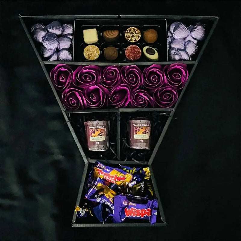 Cadbury Heroes & Yankee Candle Signature Chocolate Bouquet With Purple Roses HamperWell