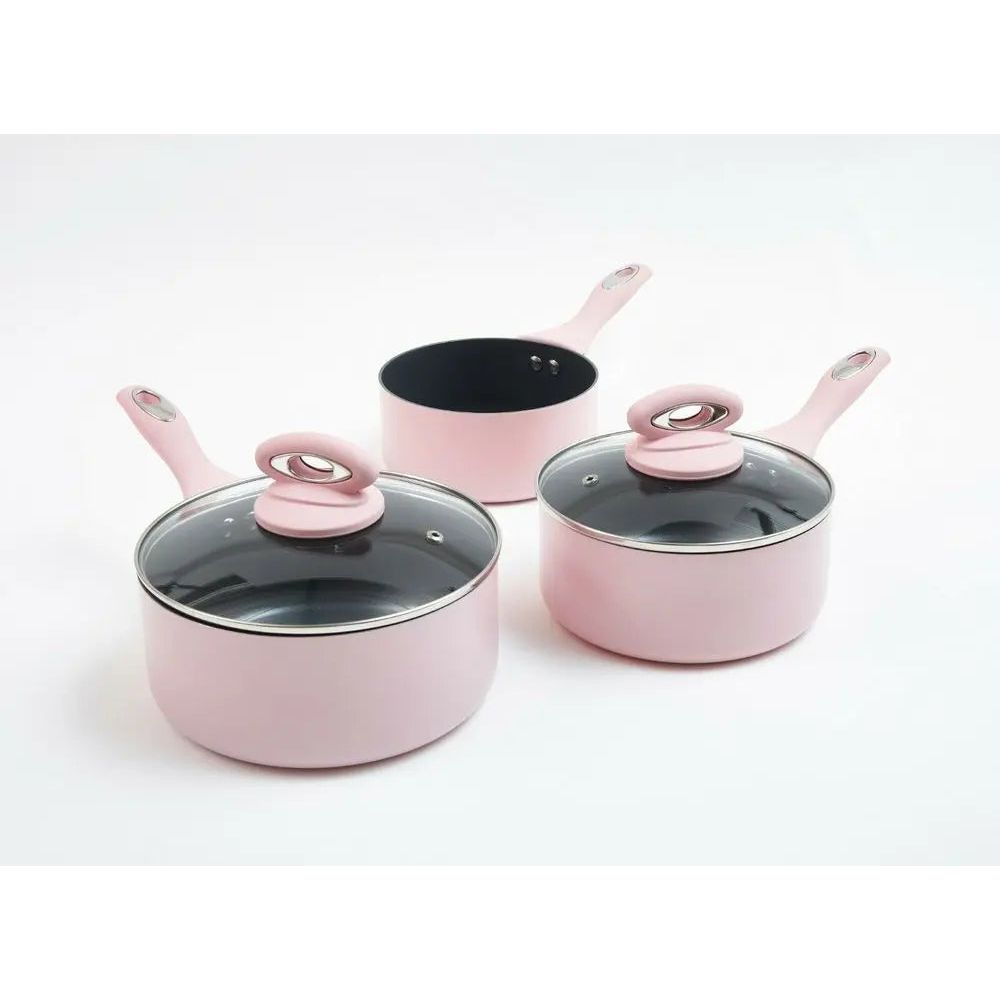 Cermalon 5-Piece Matt Blush Pink with Grey Sparkle Ceramic Non-Stick Pan Set Cermalon