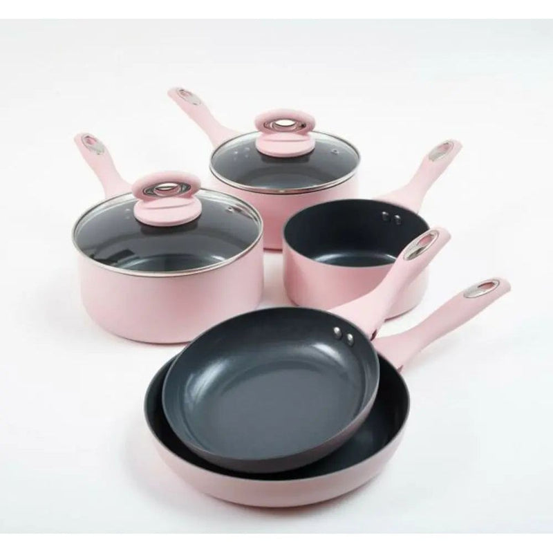 Cermalon 5-Piece Matt Blush Pink with Grey Sparkle Ceramic Non-Stick Pan Set Cermalon