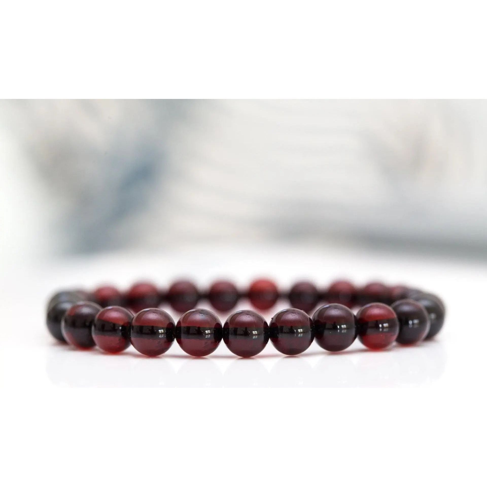 Cherry Red Amber Sphere Bead Bracelet Spirit Journeys Gifts