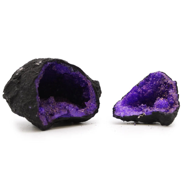 Coloured Calsite Geodes - Black Rock - Purple Spirit Journeys Gifts