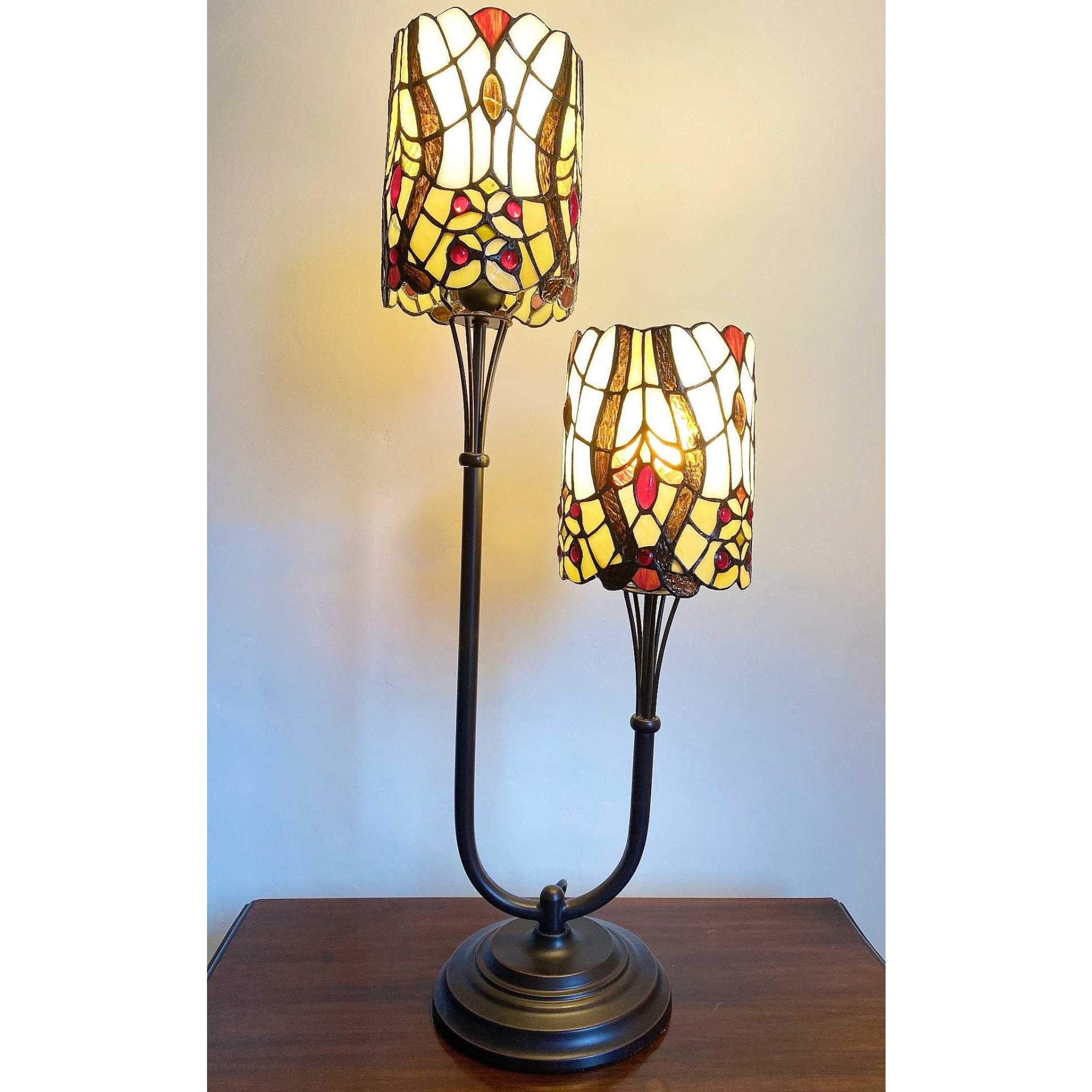 Cream Twin Stem Tiffany Lamp 72cm Spirit Journeys