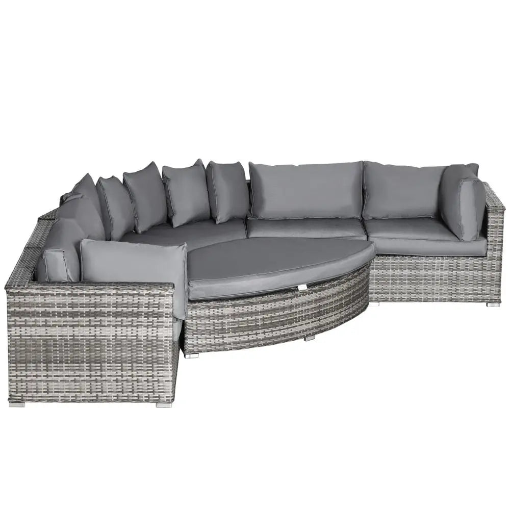 6-Seater  Rattan  Sofa Set Half Round w/ Cushions Grey Outsunny