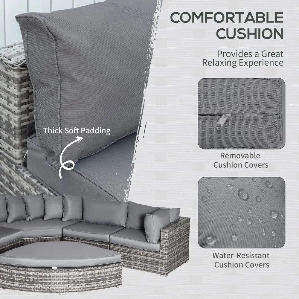 6-Seater  Rattan  Sofa Set Half Round w/ Cushions Grey Outsunny