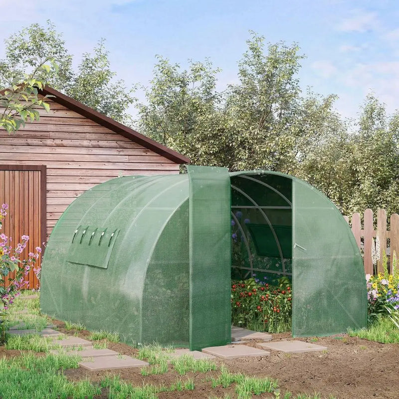 4 x 3M Walk-in Garden Polytunnel Greenhouse Galvanised Steel W/ Door Outsunny