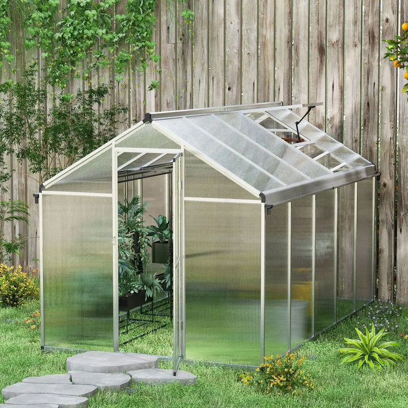 Outsunny 10x6ft Aluminium Greenhouse with/ Door Window Galvanised Base PC Panel Outsunny