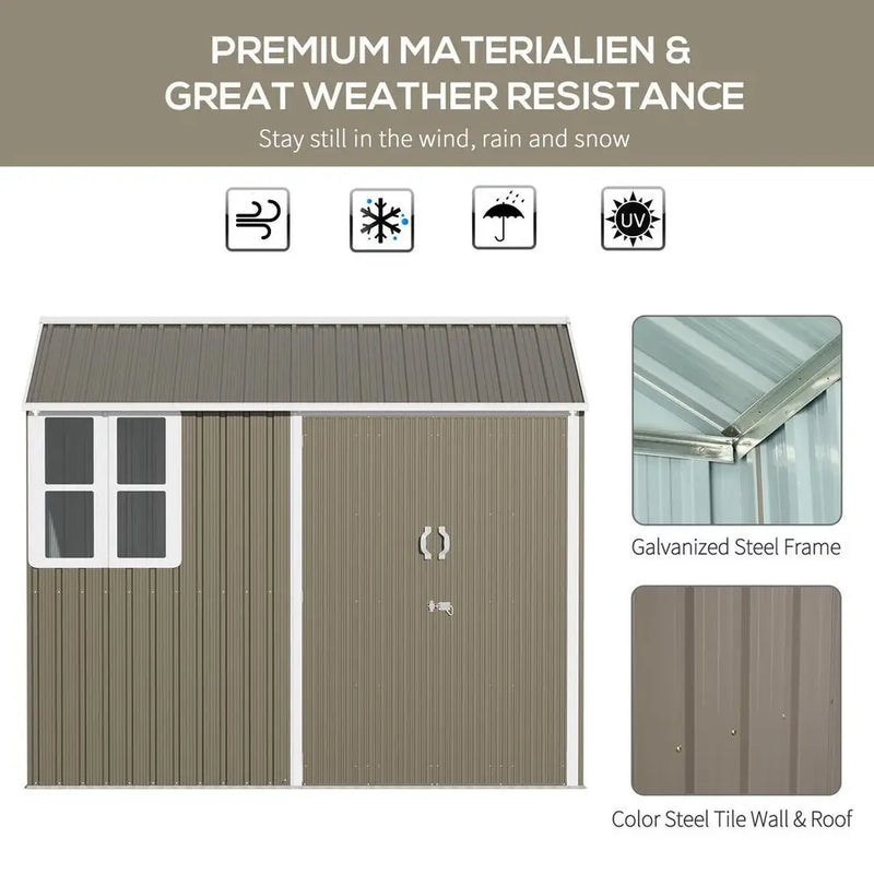 Outsunny 8x6ft Metal Garden Shed Outdoor Storage Shed w/ Doors Window, Grey Outsunny