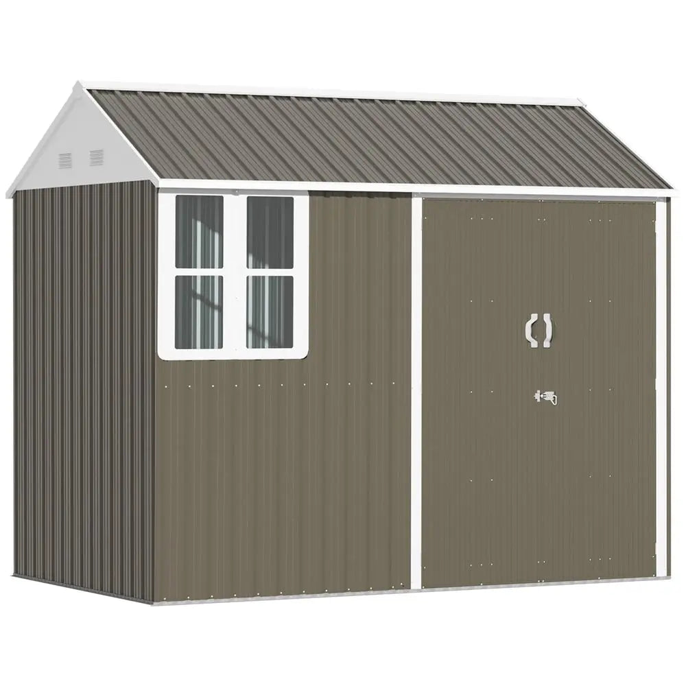 Outsunny 8x6ft Metal Garden Shed Outdoor Storage Shed w/ Doors Window, Grey Outsunny