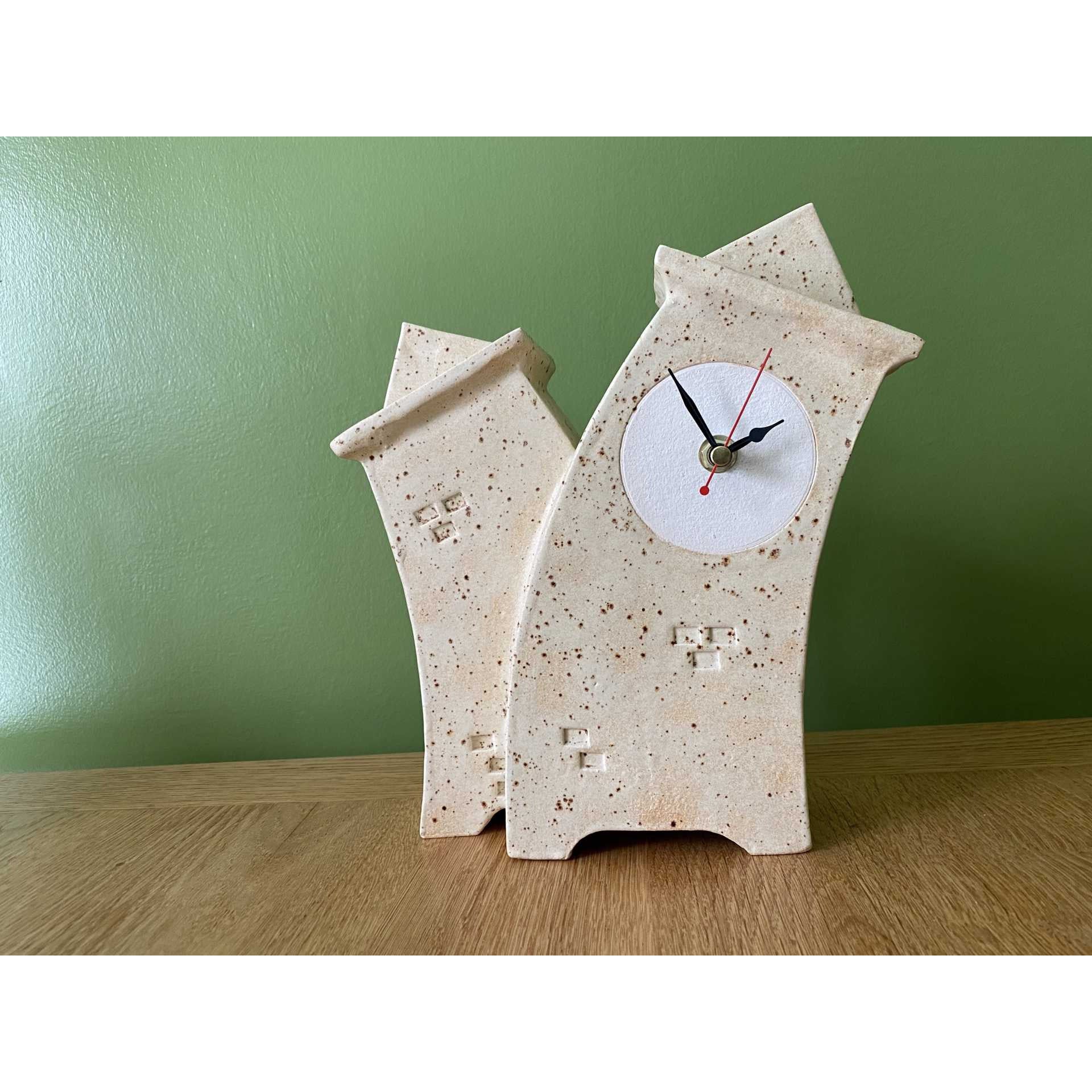 Double Ceramic Mantel Clock - Oatmeal Glaze Spirit Journeys