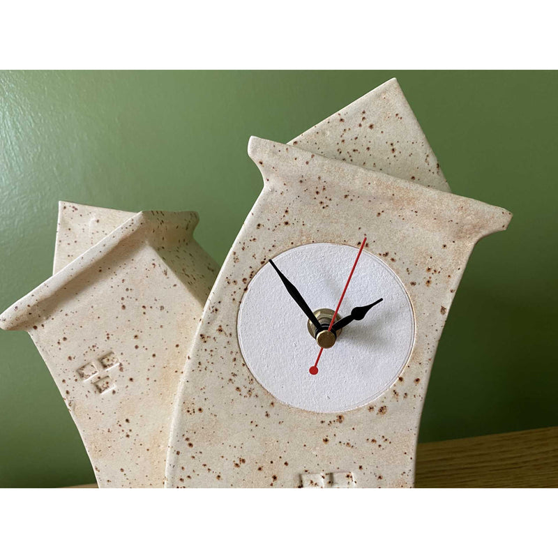 Double Ceramic Mantel Clock - Oatmeal Glaze Spirit Journeys