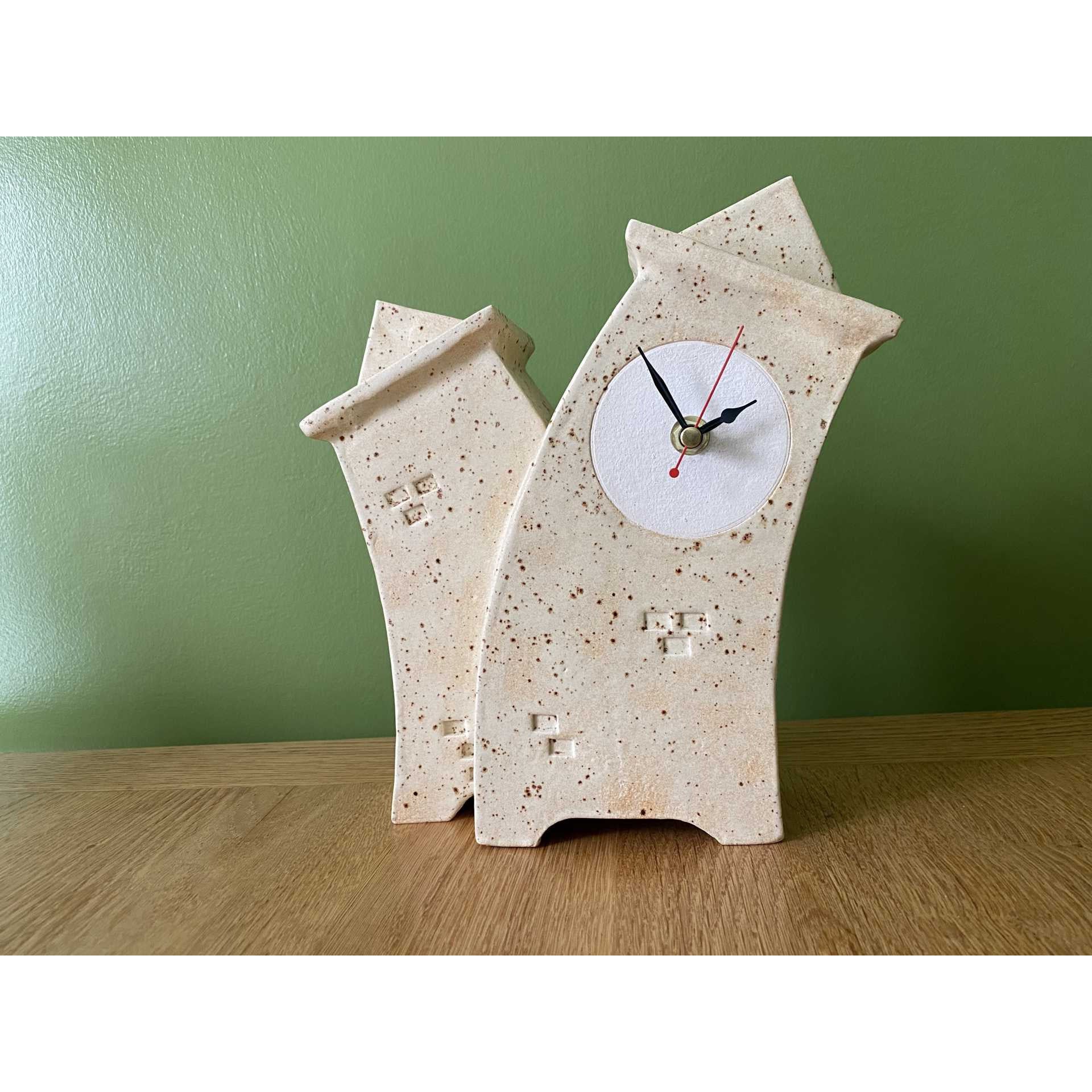 Double Ceramic Mantel Clock - Oatmeal Glaze Spirit Journeys