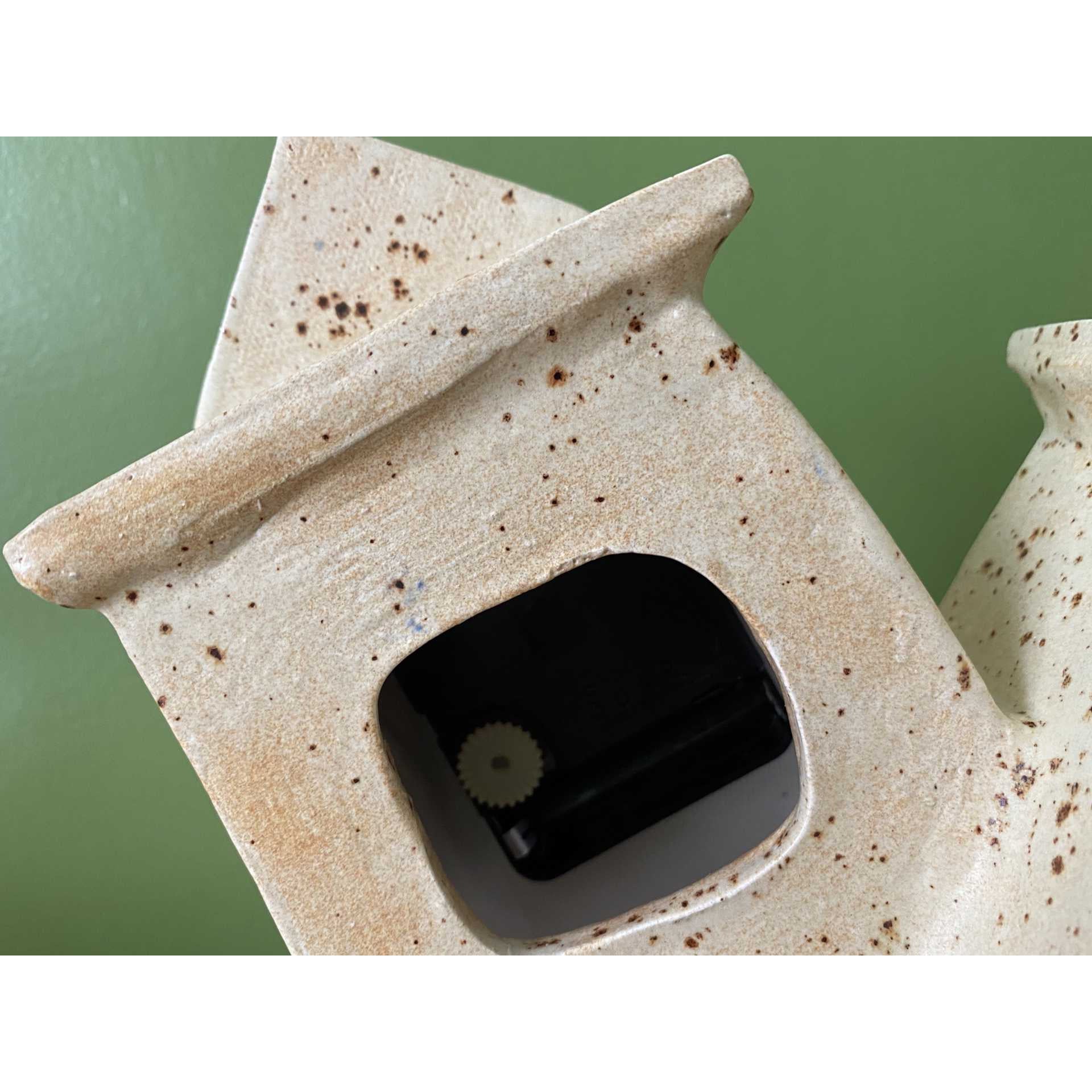 Double Ceramic Mantel Clock - Oatmeal Glaze Spirit Journeys