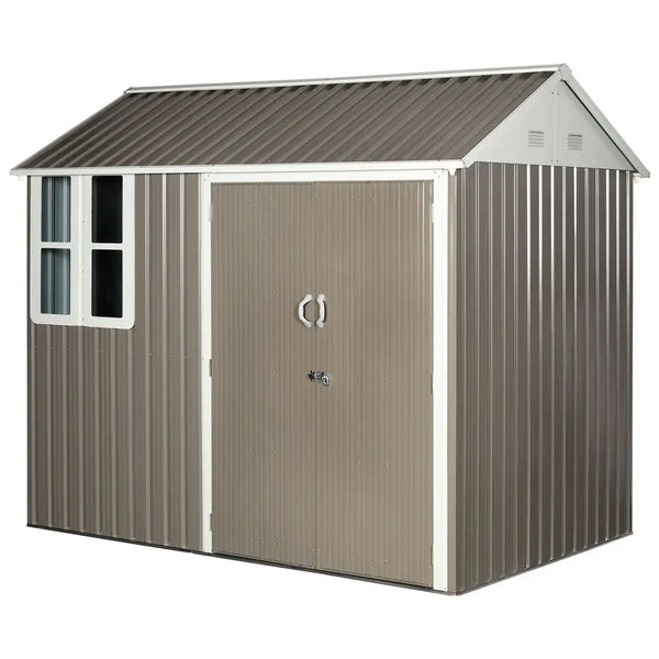 8x6ft Metal Garden Shed w/ Double Door Latch Window Sloped Roof - Grey Outsunny