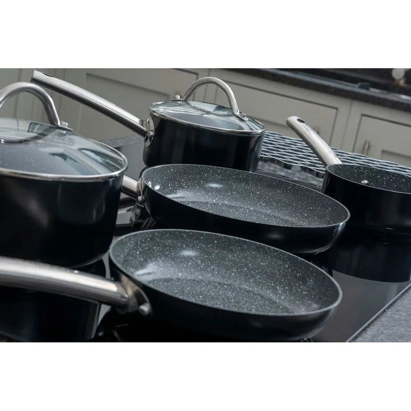 Durastone 5Pc Saucepans & Frying Pans Cookware Set Ceramic Non-Stick Coating Glass Lids Durastone