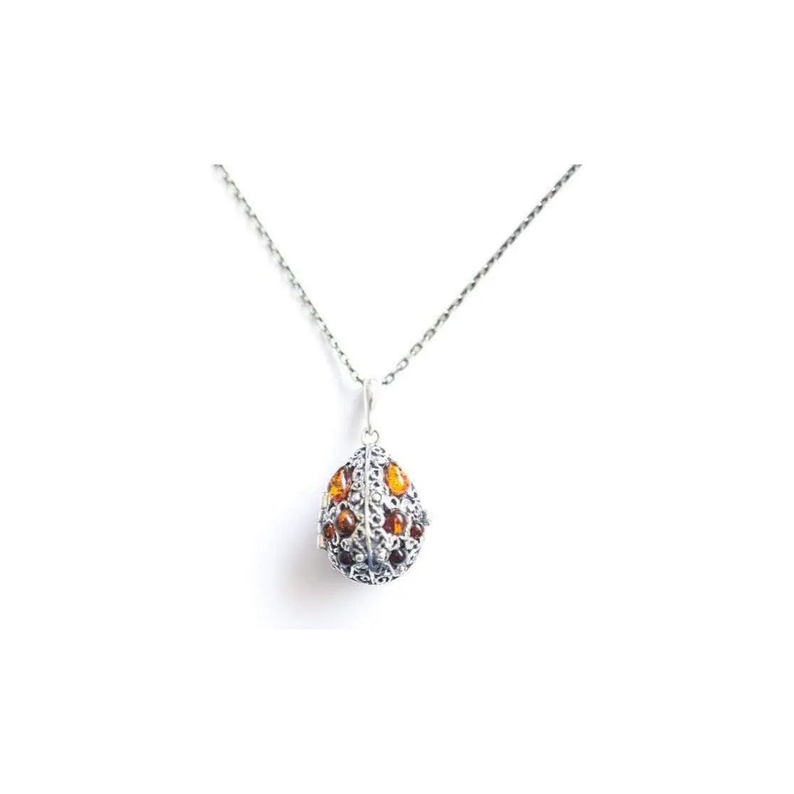Fabergé Inspired Amber Egg Locket Necklace Spirit Journeys Gifts