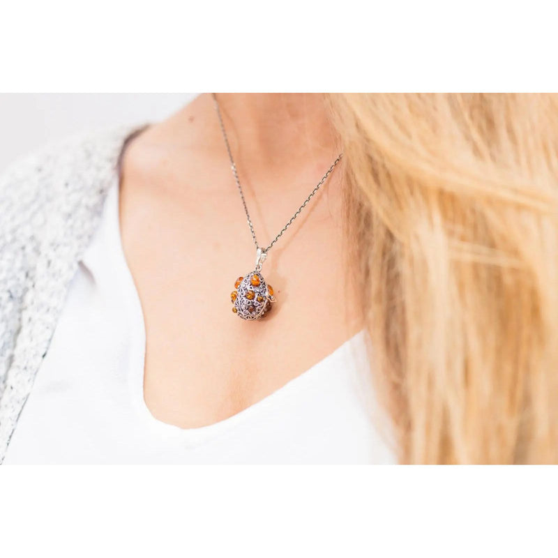 Fabergé Inspired Amber Egg Locket Necklace Spirit Journeys Gifts