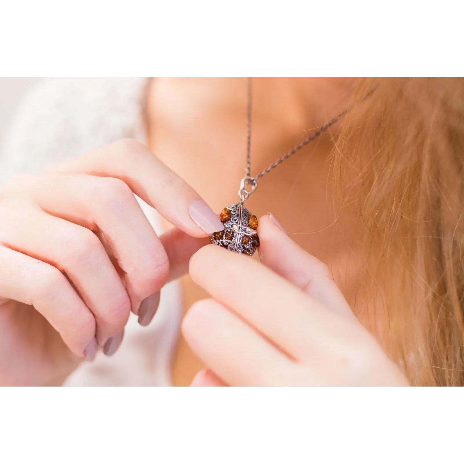 Fabergé Inspired Amber Egg Locket Necklace Spirit Journeys Gifts