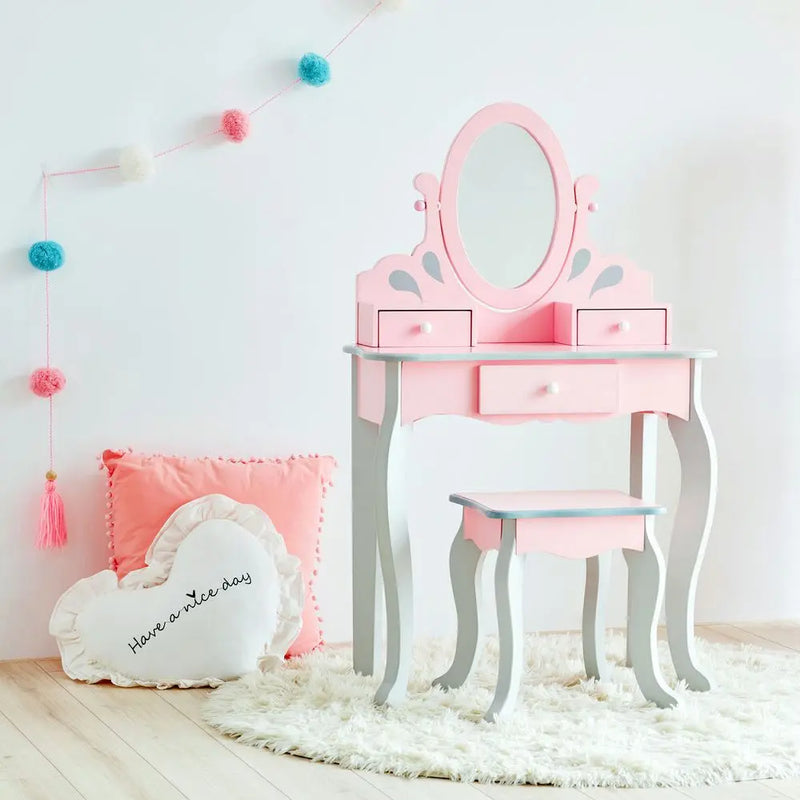 Fantasy Fields Pink Dressing Tables Vanity Table With Mirror & Stool TD-12851A Fantasy Fields