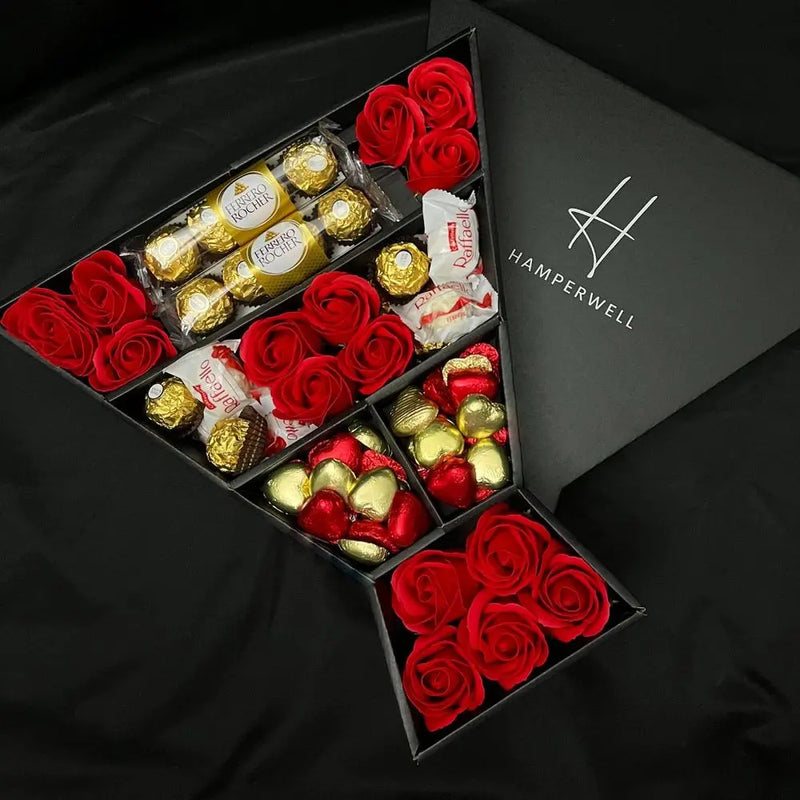 Ferrero Rocher & Raffaello Signature Chocolate Bouquet With Red Roses HamperWell