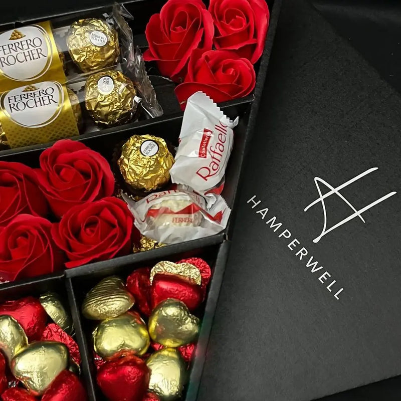 Ferrero Rocher & Raffaello Signature Chocolate Bouquet With Red Roses HamperWell