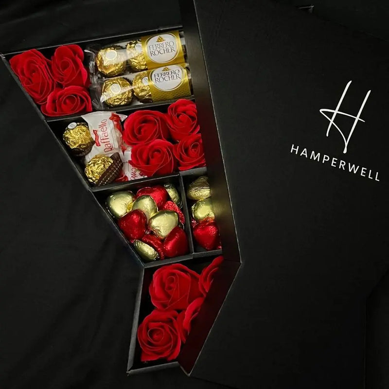 Ferrero Rocher & Raffaello Signature Chocolate Bouquet With Red Roses HamperWell