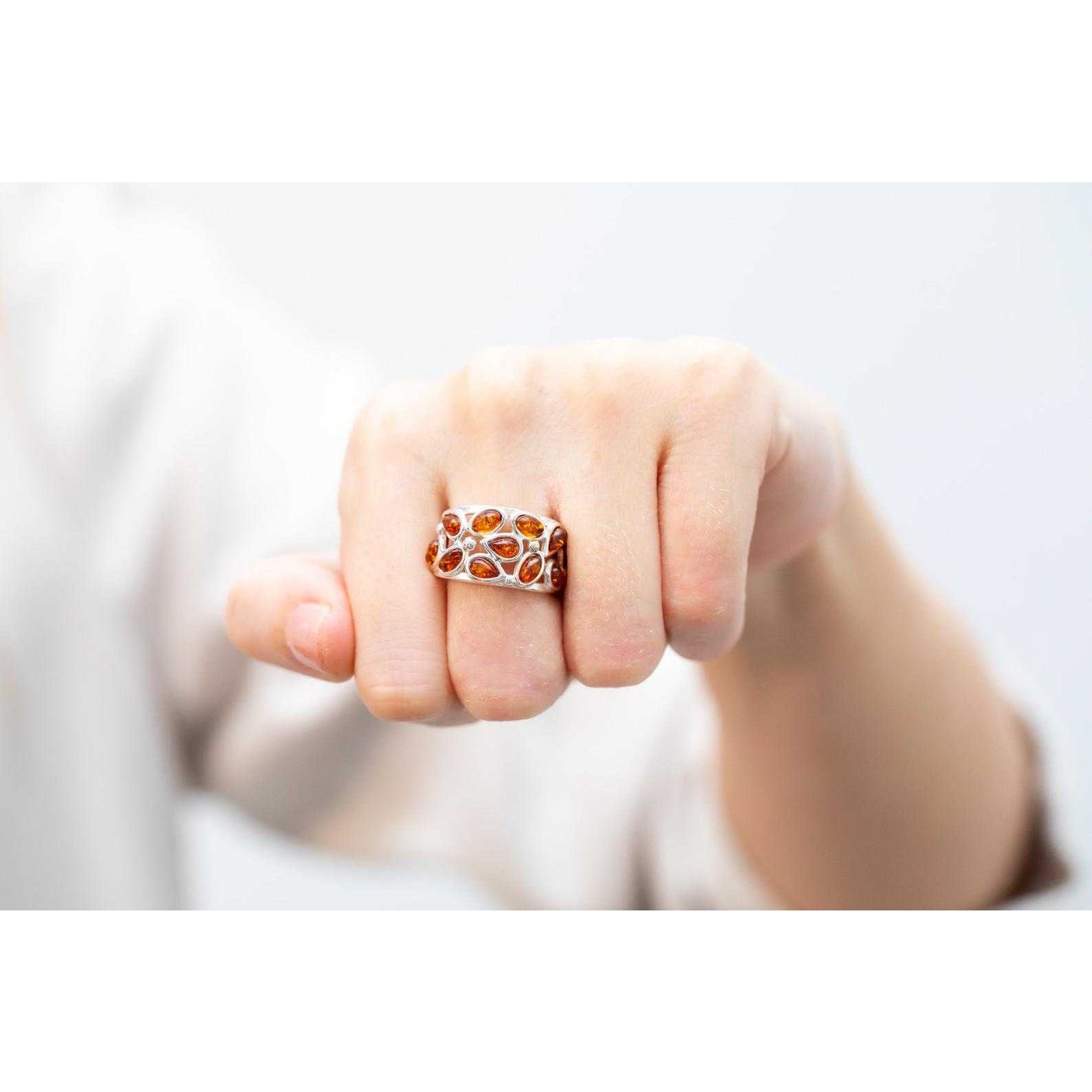 Floral Amber Cuff Ring Spirit Journeys
