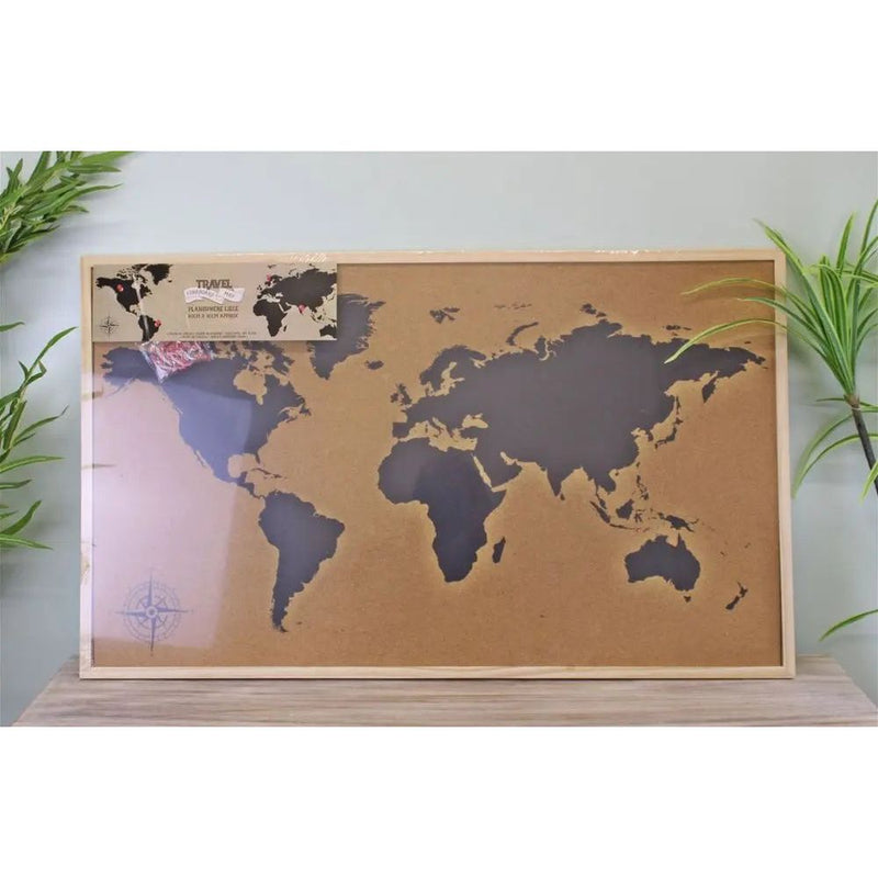 Framed Travel Corkboard Map, 90x60cm gekofaire
