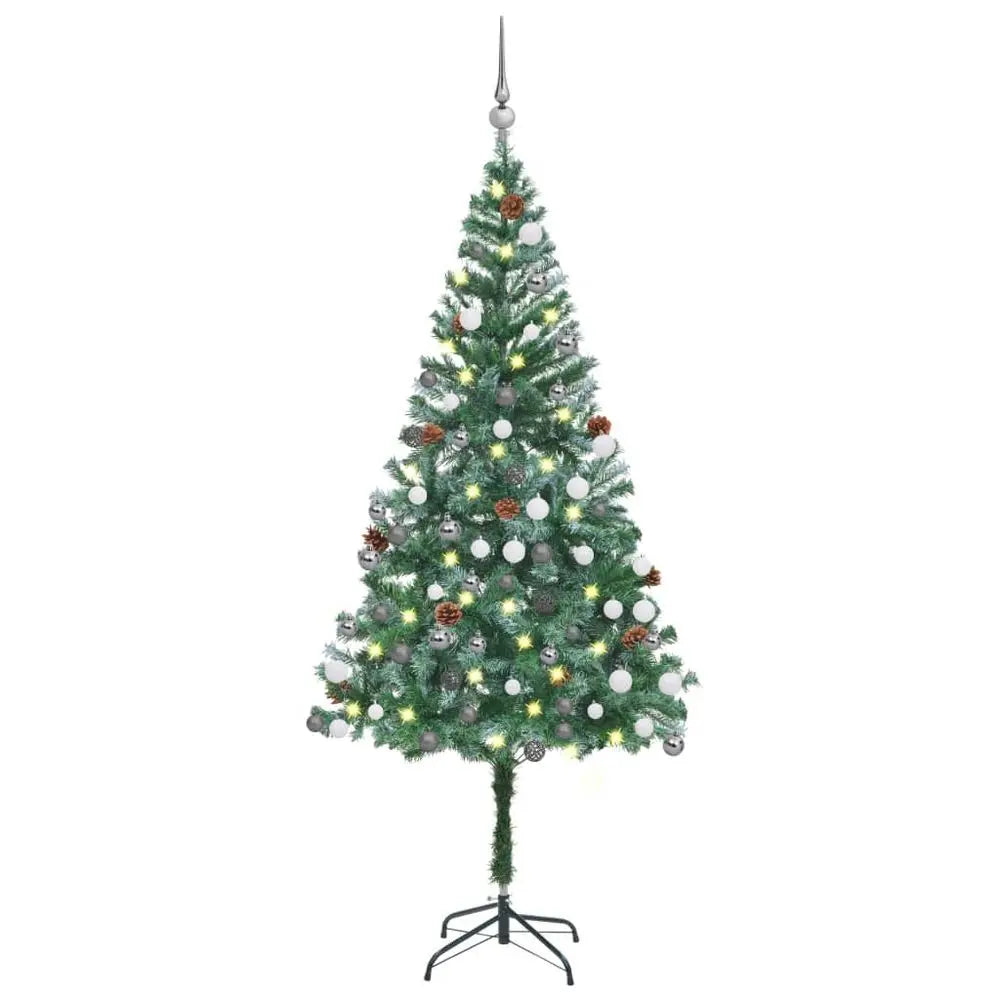 Frosted Christmas Tree with LEDs & Ball Set & Pinecones 150 cm to 210 cm vidaXL