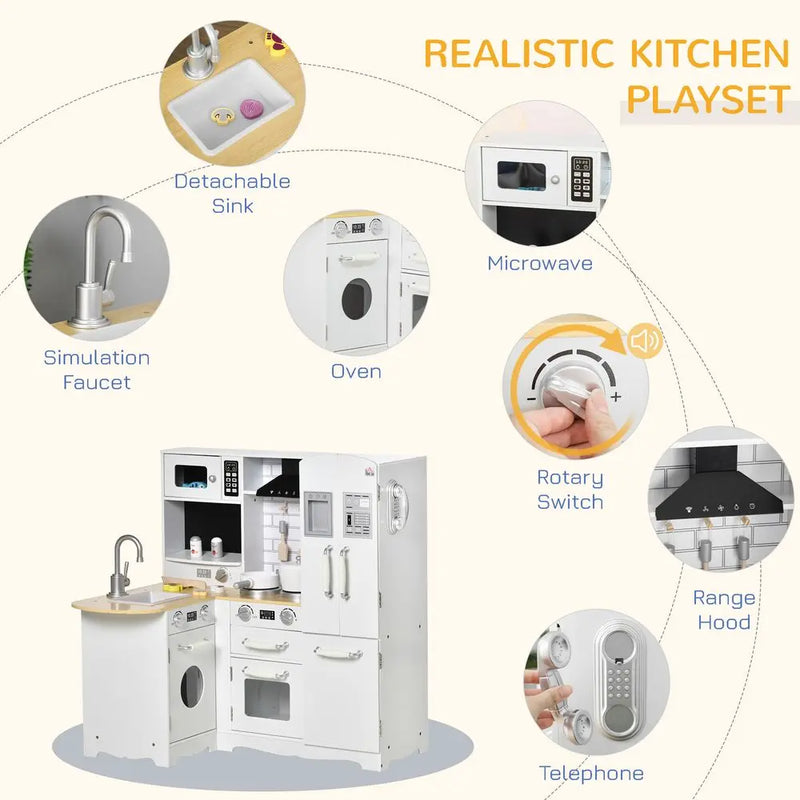 Large Kitchen Playset w/ Full Accessories - White HOMCOM