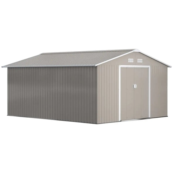 Garden Shed Storage Yard Store Door Metal Roof Tool Box Container 12.5ft x 11ft Outsunny