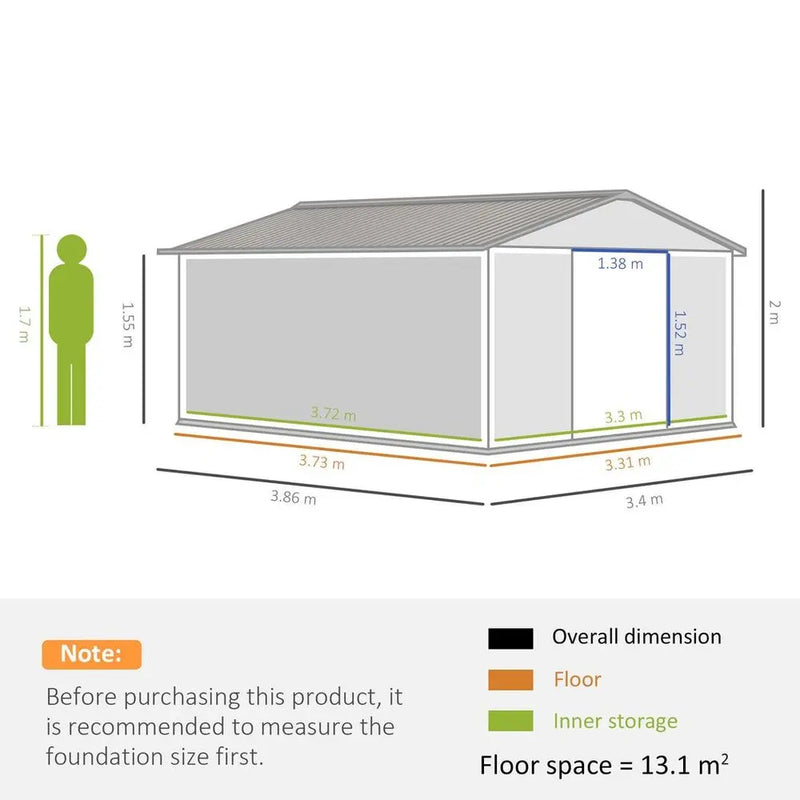 Garden Shed Storage Yard Store Door Metal Roof Tool Box Container 12.5ft x 11ft Outsunny