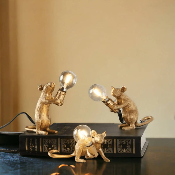 Gold Plated Mouse Resin Night Light | Creative Lamp: Set of 3 huemabe