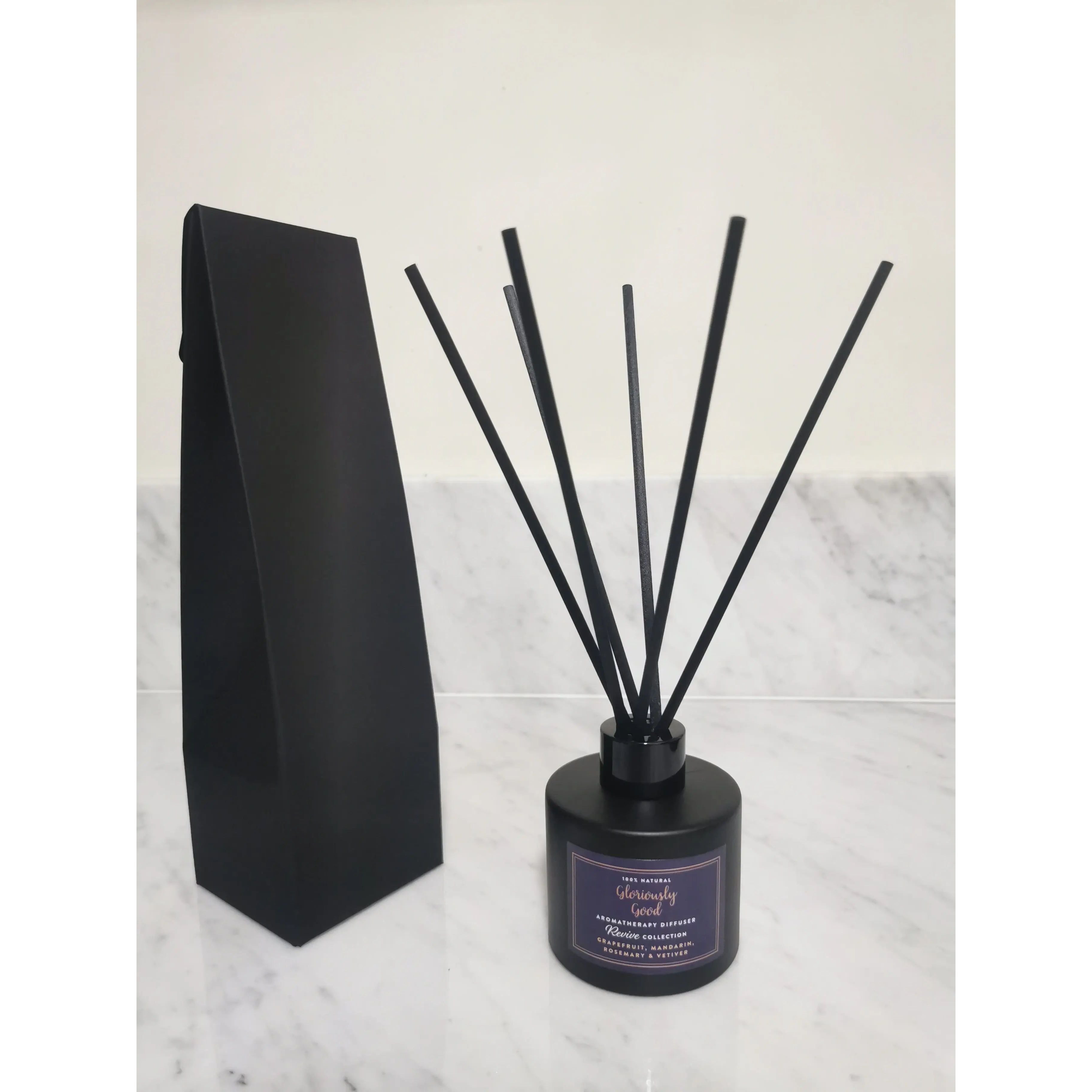 Grapefruit, Mandarin, Rosemary & Vetiver Satin Black Reed Diffuser Gloriously Good