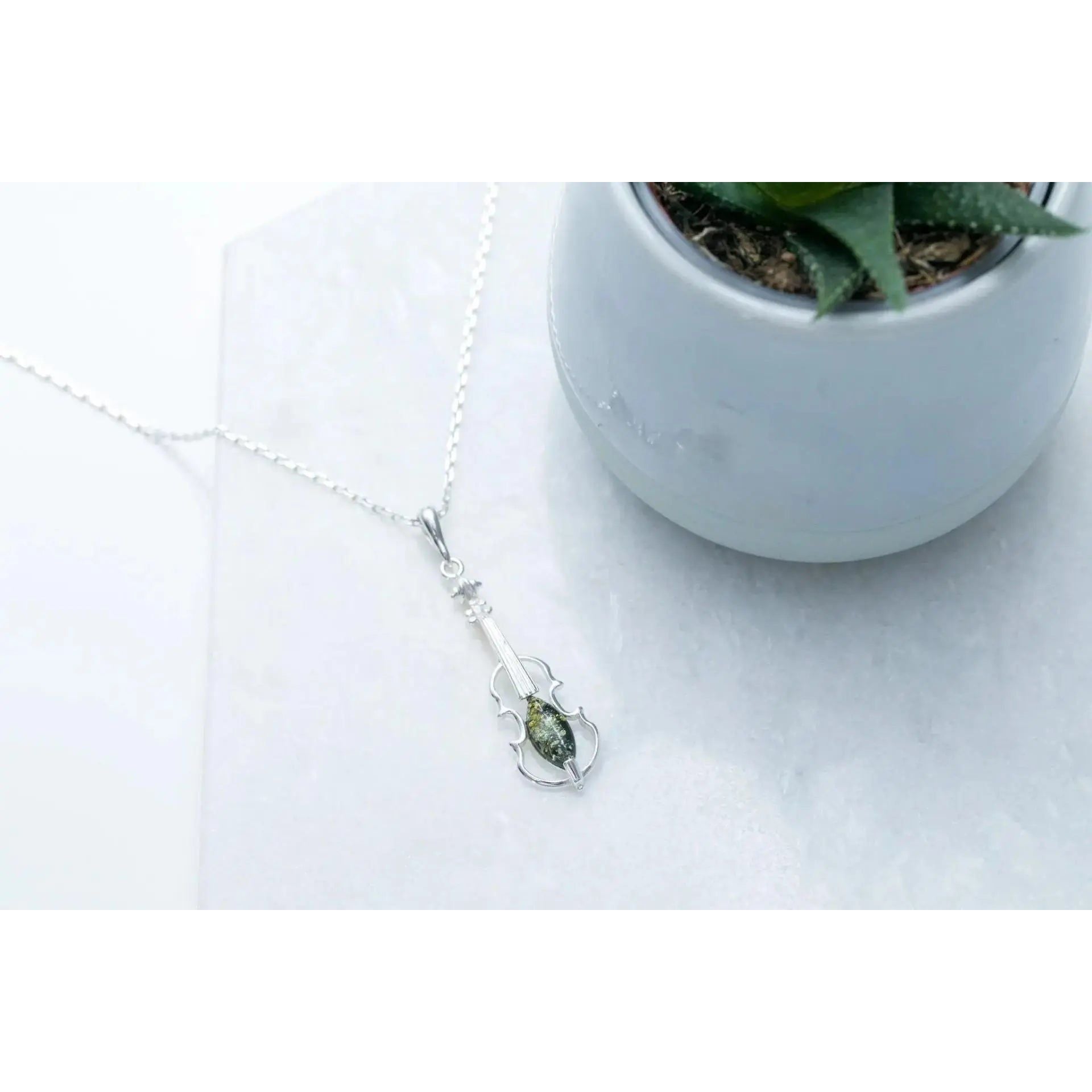 Green Amber Violin Pendant Spirit Journeys Gifts