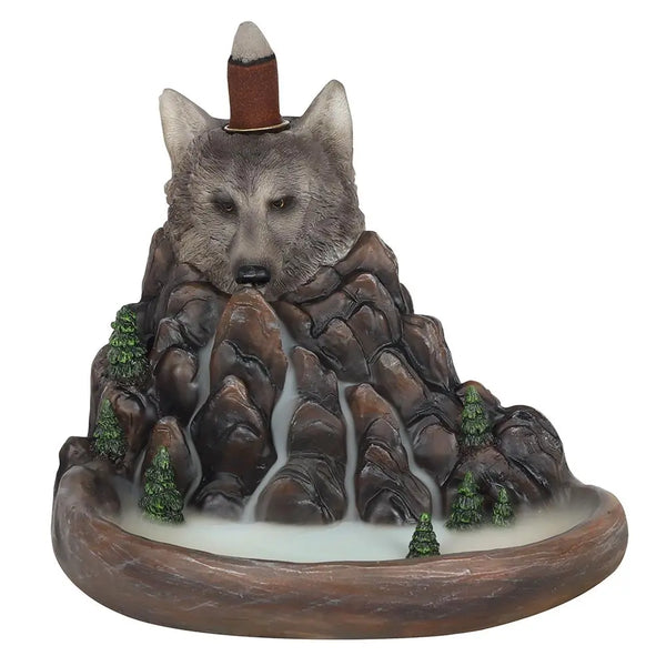 Grey Wolf Cliff Backflow Incense Burner Spirit Journeys Gifts