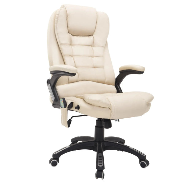 HOMCOM Executive Office Chair with Massage and Heat, High Back PU Leather Massage Office Chair With Tilt and Reclining Function, Beige Spirit Journeys Gifts