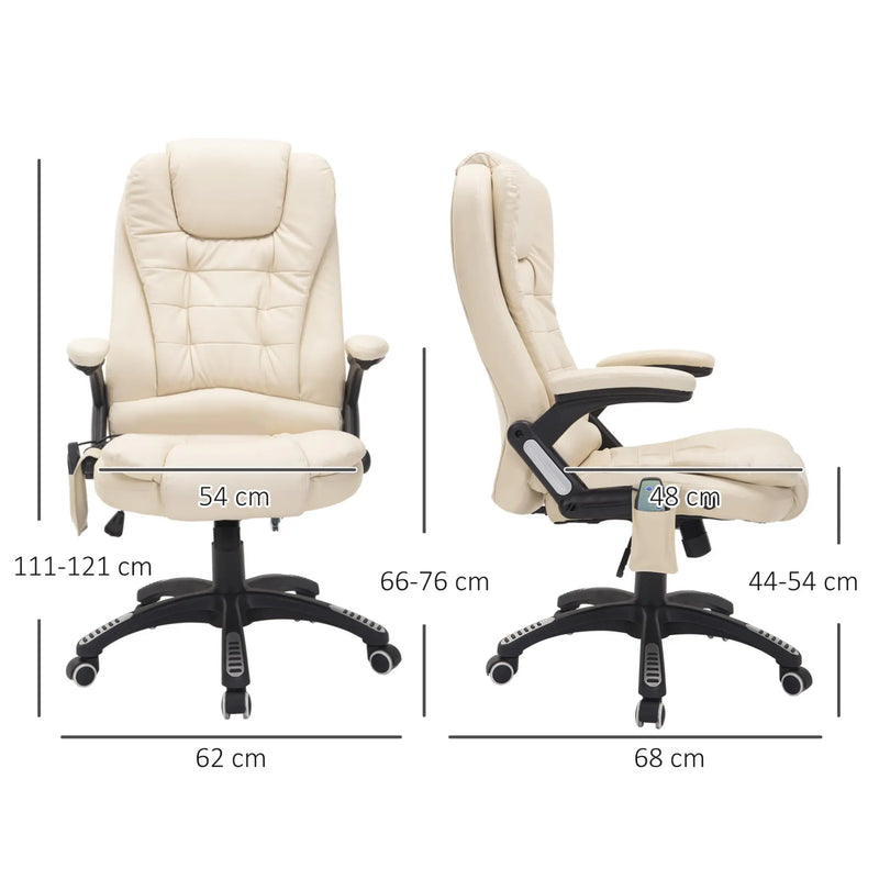 HOMCOM Executive Office Chair with Massage and Heat, High Back PU Leather Massage Office Chair With Tilt and Reclining Function, Beige Spirit Journeys Gifts