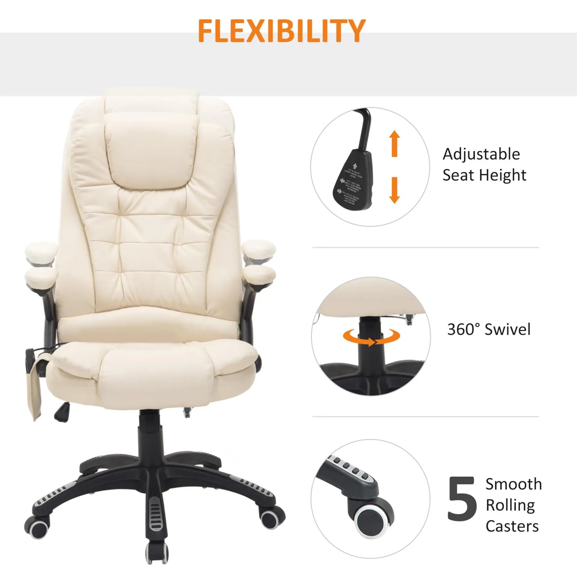 HOMCOM Executive Office Chair with Massage and Heat, High Back PU Leather Massage Office Chair With Tilt and Reclining Function, Beige Spirit Journeys Gifts