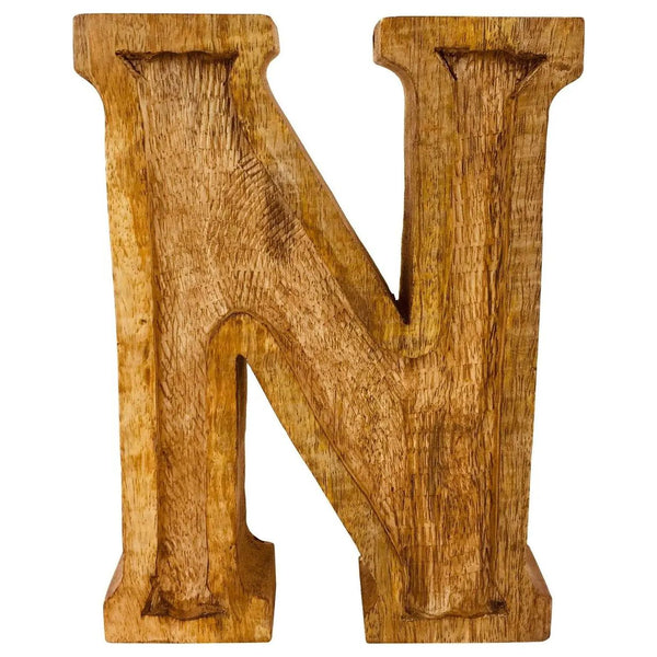 Hand Carved Wooden Embossed Letter N gekofaire